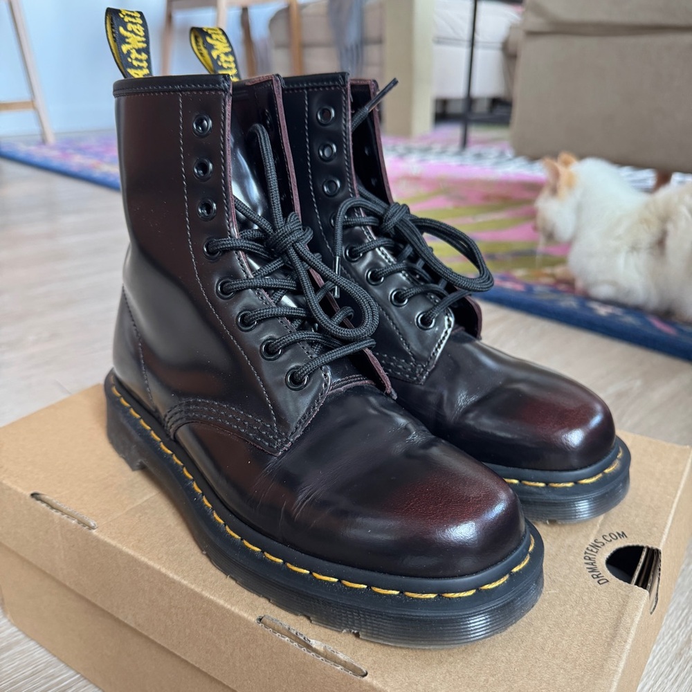 Dr. Martens Cherry Red Arcadia Combat Boots - Picture 2 of 8